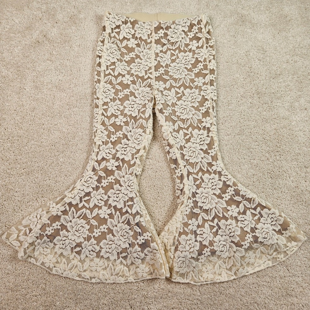 Joyfolie Girls Size 4 Lace Flare Pants Ivory Bell Bottom Boho Western Festival